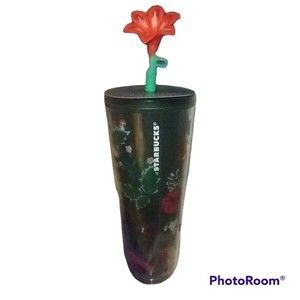 Starbucks Holiday 2022 Tumbler Cup 24oz w Poinsettia Straw Topper